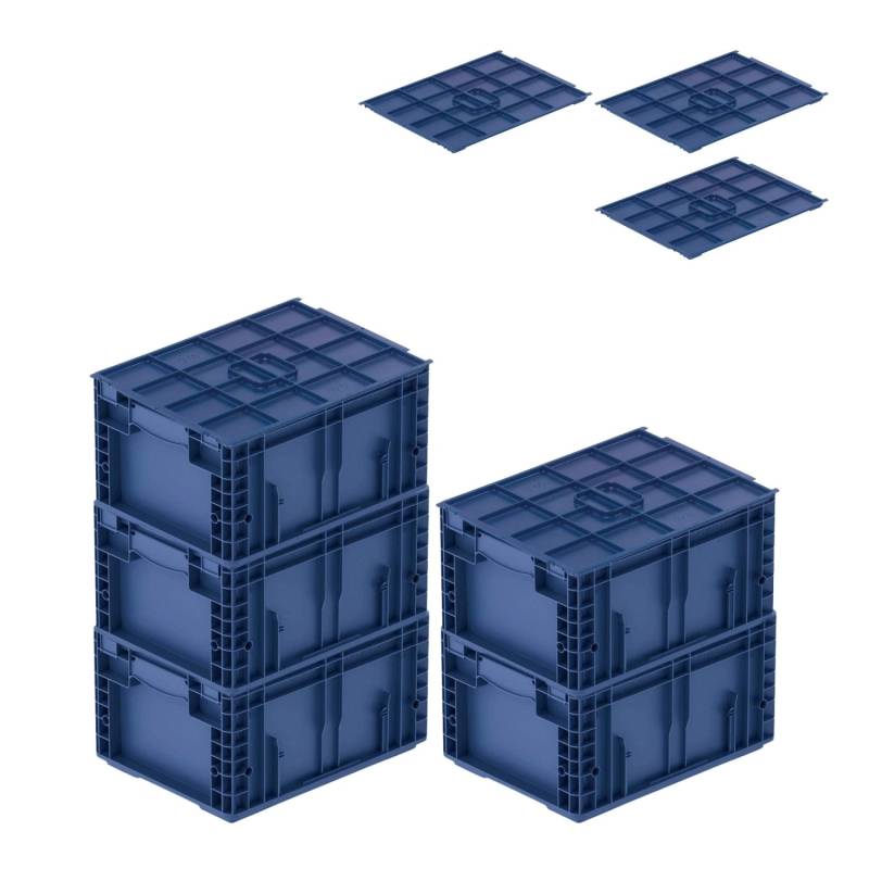 SparSet 5 x VDA KLT Kleinladungsträger Mit Verbundboden und Auflagedeckel HxBxT 21,3 x 30 x 40 cm 16,2 Liter KLT Transportbox von PROREGAL