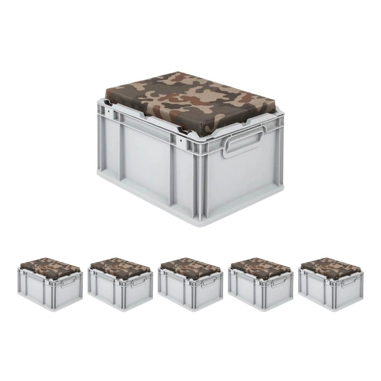 SparSet 6 x Eurobox NextGen Seat Box Camouflage HxBxT 26,5 x 30 x 40 cm 20 Liter Griffe Geschlossen Eurobehälter Sitzbox Transportbox SparSet 6 x Eurobox NextGen Seat Box Camouflage HxBxT 26,5 x 30 x 40 cm 20 Liter Griffe Geschlossen Eurobehälter Sitzbox Transportbox von PROREGAL