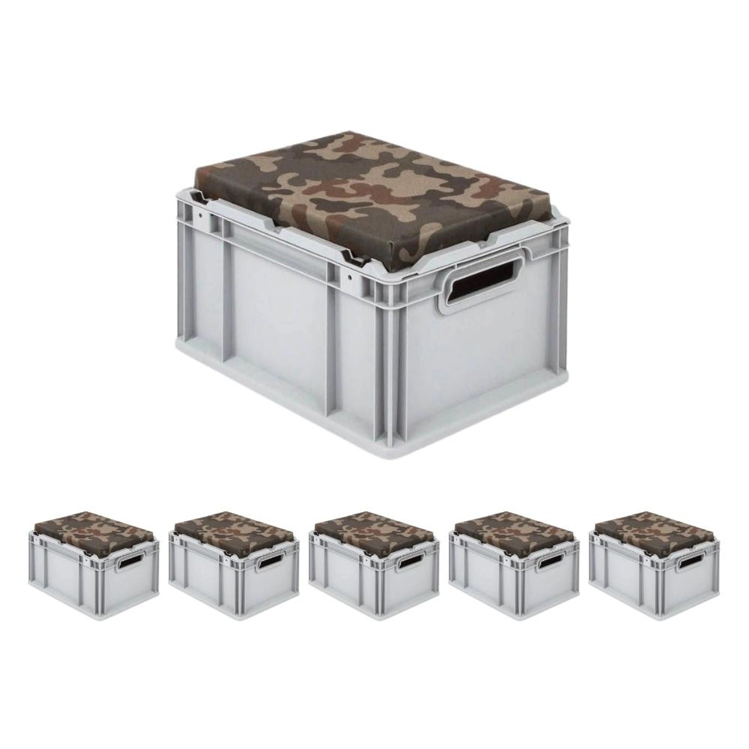 SparSet 6 x Eurobox NextGen Seat Box Camouflage HxBxT 26,5 x 30 x 40 cm 20 Liter Griffe Offen Eurobehälter Sitzbox Transportbox SparSet 6 x Eurobox NextGen Seat Box Camouflage HxBxT 26,5 x 30 x 40 cm 20 Liter Griffe Offen Eurobehälter Sitzbox Transportbox von PROREGAL