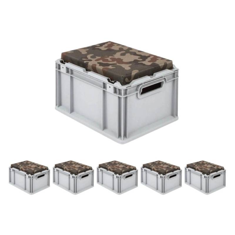 SparSet 6 x Eurobox NextGen Seat Box Camouflage HxBxT 26,5 x 30 x 40 cm 20 Liter Griffe Offen Eurobehälter Sitzbox Transportbox von PROREGAL