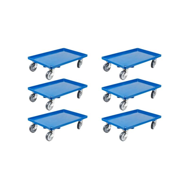 PROREGAL SparSet 6x Transportroller für Euroboxen 60 x 40 cm mit Gummiräder Blau Geschlossenes Deck 2 Lenkrollen und 2 Bremsrollen Traglast 300 kg von PROREGAL