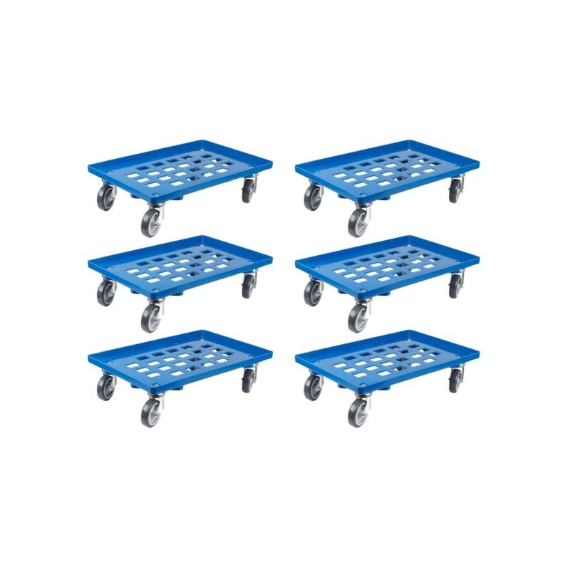 PROREGAL SparSet 6x Transportroller für Euroboxen 60 x 40 cm mit Gummiräder Blau Gitter/Rasterdeck 2 Lenkrollen und 2 Bockrollen Traglast 300 kg von PROREGAL