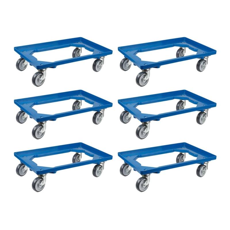 PROREGAL SparSet 6x Transportroller für Euroboxen 60 x 40 cm mit Gummiräder Blau Offenes Deck 4 Lenkrollen Traglast 300 kg von PROREGAL