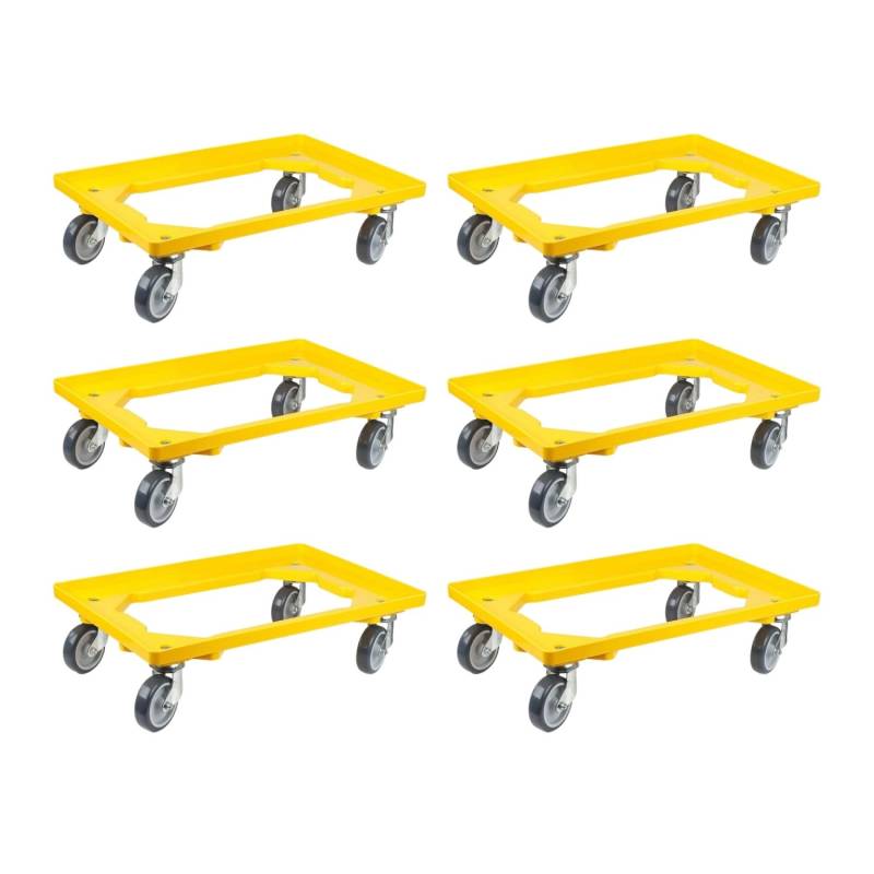 PROREGAL SparSet 6x Transportroller für Euroboxen 60 x 40 cm mit Gummiräder Gelb Offenes Deck 4 Lenkrollen Traglast 300 kg von PROREGAL