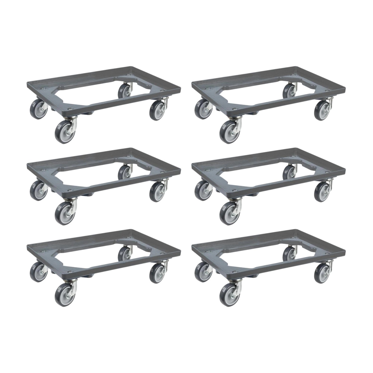 PROREGAL SparSet 6x Transportroller für Euroboxen 60 x 40 cm mit Gummiräder Grau Offenes Deck 4 Lenkrollen Traglast 300 kg von PROREGAL