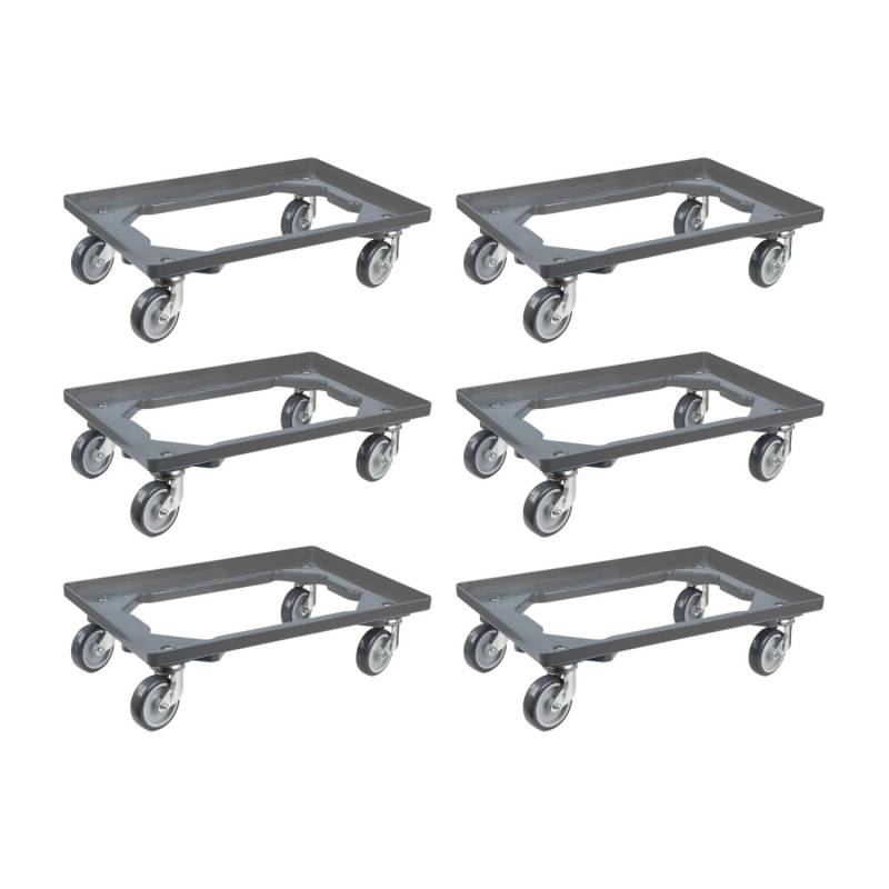 PROREGAL SparSet 6x Transportroller für Euroboxen 60 x 40 cm mit Gummiräder Grau Offenes Deck 4 Lenkrollen Traglast 300 kg von PROREGAL