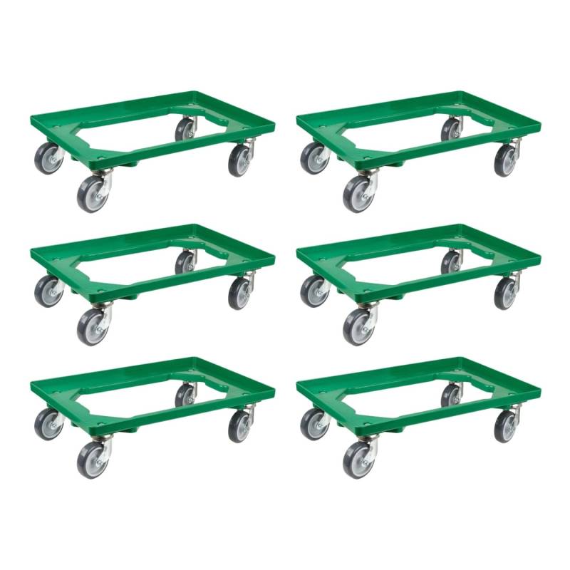 PROREGAL SparSet 6x Transportroller für Euroboxen 60 x 40 cm mit Gummiräder Grün Offenes Deck 2 Lenkrollen und 2 Bremsrollen Traglast 300 kg von PROREGAL