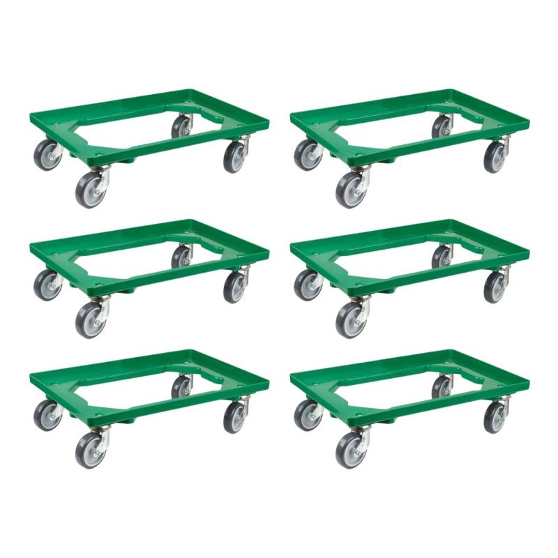 PROREGAL SparSet 6x Transportroller für Euroboxen 60 x 40 cm mit Gummiräder Grün Offenes Deck 4 Lenkrollen Traglast 300 kg von PROREGAL