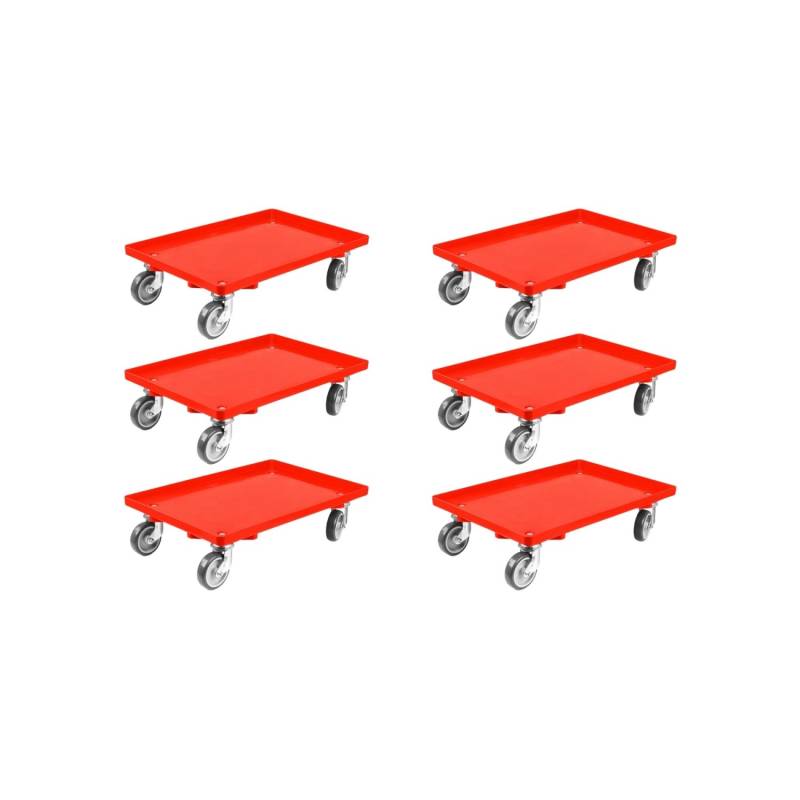 PROREGAL SparSet 6x Transportroller für Euroboxen 60 x 40 cm mit Gummiräder Rot Geschlossenes Deck 4 Lenkrollen Traglast 300 kg von PROREGAL