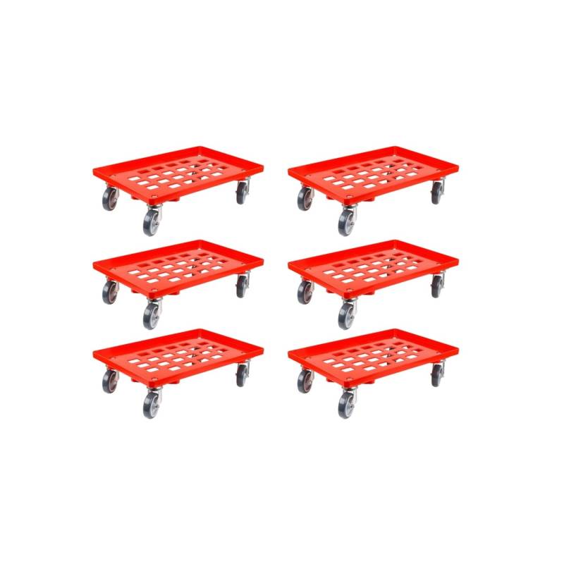 PROREGAL SparSet 6x Transportroller für Euroboxen 60 x 40 cm mit Gummiräder Rot Gitter/Rasterdeck 2 Lenkrollen und 2 Bockrollen Traglast 300 kg von PROREGAL