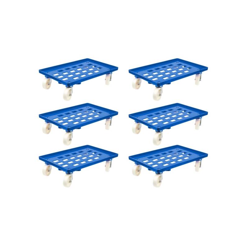 PROREGAL SparSet 6x Transportroller für Euroboxen 60 x 40 cm mit Kunststoffräder Blau Gitter/Rasterdeck 2 Lenkrollen und 2 Bremsrollen 300 kg von PROREGAL
