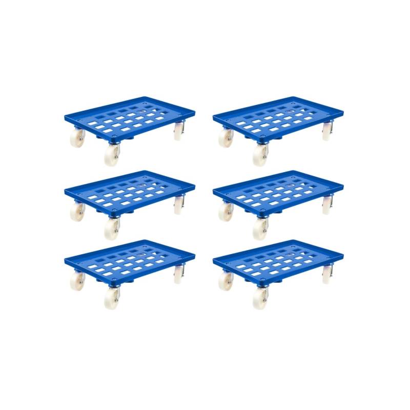 PROREGAL SparSet 6x Transportroller für Euroboxen 60 x 40 cm mit Kunststoffräder Blau Gitter/Rasterdeck 4 Lenkrollen Traglast 300 kg von PROREGAL