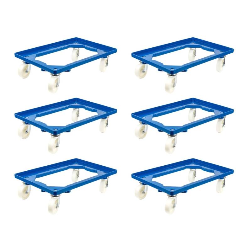PROREGAL SparSet 6x Transportroller für Euroboxen 60 x 40 cm mit Kunststoffräder Blau Offenes Deck 2 Lenkrollen und 2 Bremsrollen Traglast 300 kg von PROREGAL