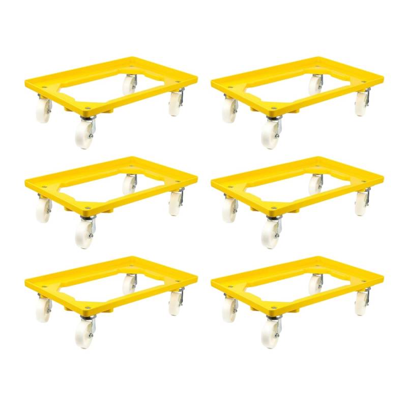 PROREGAL SparSet 6x Transportroller für Euroboxen 60 x 40 cm mit Kunststoffräder Gelb Offenes Deck 2 Lenkrollen und 2 Bremsrollen Traglast 300 kg von PROREGAL