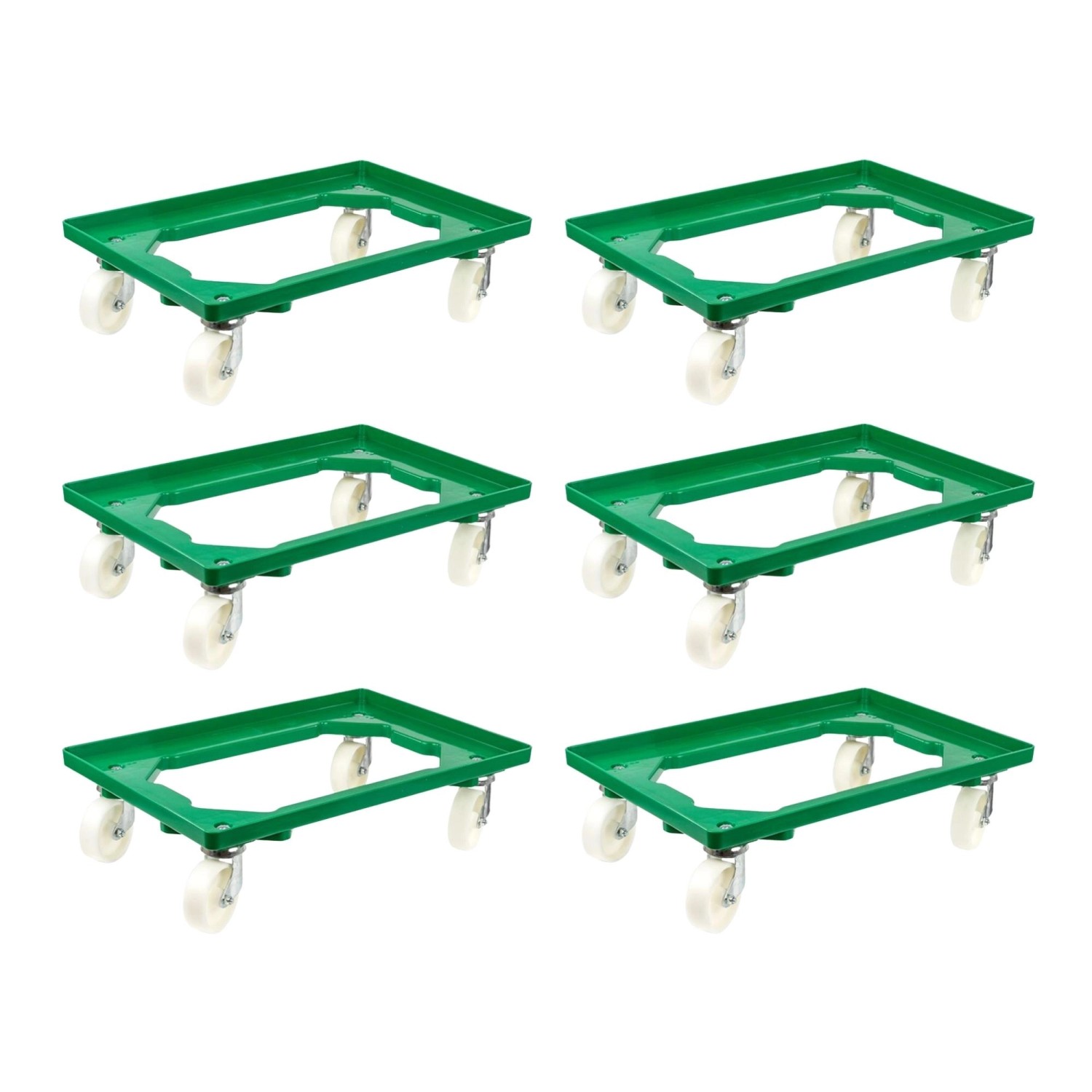 PROREGAL SparSet 6x Transportroller für Euroboxen 60 x 40 cm mit Kunststoffräder Grün Offenes Deck 2 Lenkrollen und 2 Bremsrollen Traglast 300 kg PROREGAL SparSet 6x Transportroller für Euroboxen 60 x 40 cm mit Kunststoffräder Grün Offenes Deck 2 Lenkrollen und 2 Bremsrollen Traglast 300 kg von PROREGAL