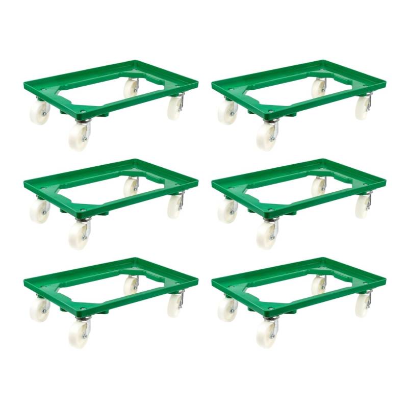 PROREGAL SparSet 6x Transportroller für Euroboxen 60 x 40 cm mit Kunststoffräder Grün Offenes Deck 2 Lenkrollen und 2 Bremsrollen Traglast 300 kg von PROREGAL
