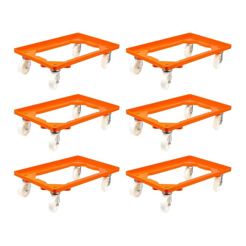 PROREGAL SparSet 6x Transportroller für Euroboxen 60 x 40 cm mit Kunststoffräder Orange Offenes Deck 4 Lenkrollen Traglast 300 kg von PROREGAL