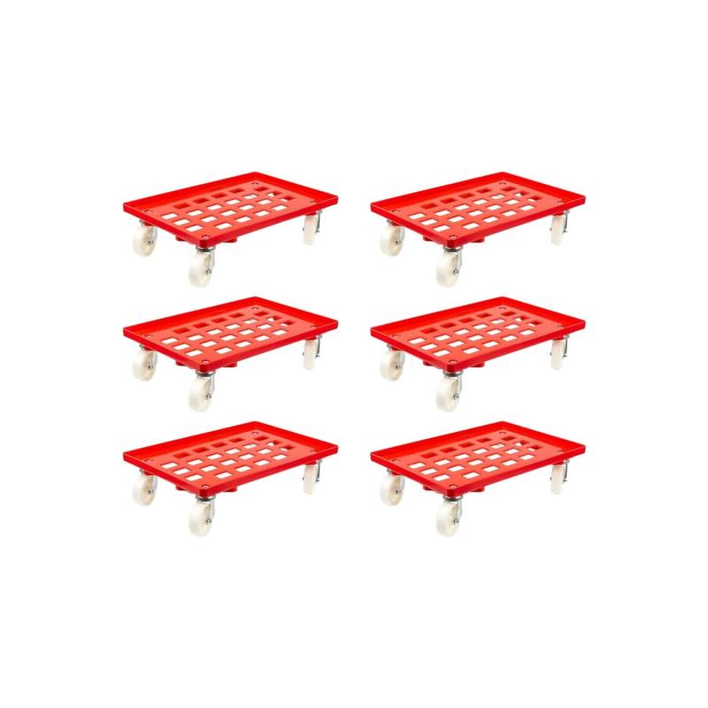 PROREGAL SparSet 6x Transportroller für Euroboxen 60 x 40 cm mit Kunststoffräder Rot Gitter/Rasterdeck 4 Lenkrollen Traglast 300 kg von PROREGAL
