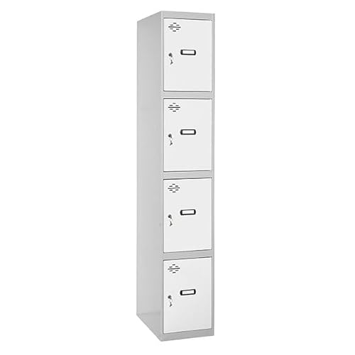 PROREGAL Spind AMEGO | HxBxT 180x30x50cm | 4 Abteile | Grundmodul | Grau-Weiß | Schließfach Garderobe von PROREGAL