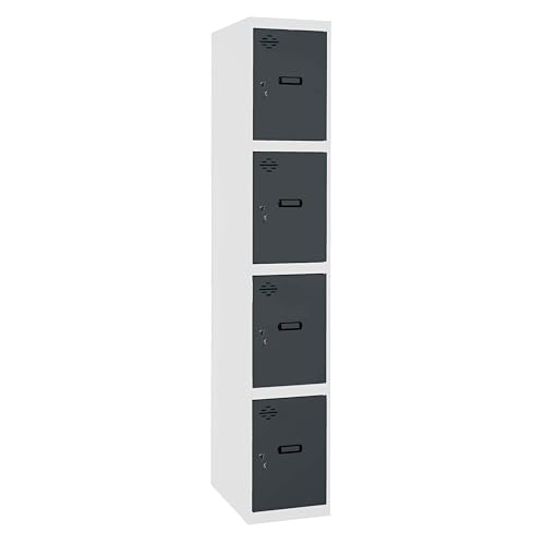 PROREGAL Spind AMEGO | HxBxT 180x30x50cm | 4 Abteile | Grundmodul | Weiß-Anthrazit | Schließfach Garderobe von PROREGAL