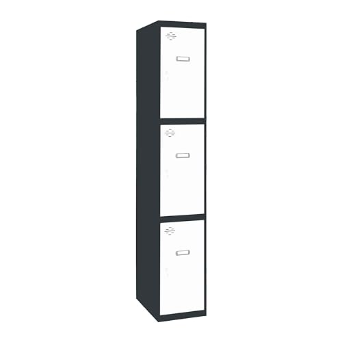 PROREGAL Spind AMEGO | HxBxT 180x40x50cm | 3 Abteile | Grundmodul | Anthrazit-Weiß | Schließfach Garderobe von PROREGAL