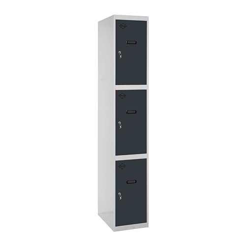 PROREGAL Spind AMEGO | HxBxT 180x40x50cm | 3 Abteile | Grundmodul | Grau-Anthrazit | Schließfach Garderobe von PROREGAL