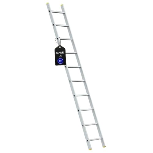 PROREGAL Sprossen-Anlegeleiter Atlas | ohne Traverse | 10 Sprossen | Arbeitshöhe 3,73m | Traglast 150kg | Alu Leiter Haushaltsleiter Arbeitsleiter Steigleiter von PROREGAL