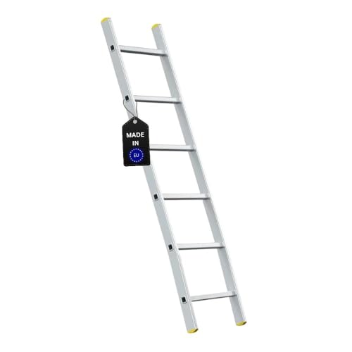 PROREGAL Sprossen-Anlegeleiter Atlas | ohne Traverse | 6 Sprossen | Arbeitshöhe 2,69m | Traglast 150kg | Alu Leiter Haushaltsleiter Arbeitsleiter Steigleiter von PROREGAL
