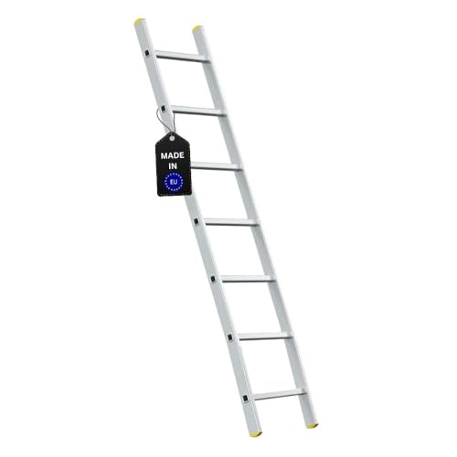 PROREGAL Sprossen-Anlegeleiter Atlas | ohne Traverse | 7 Sprossen | Arbeitshöhe 2,95m | Traglast 150kg | Alu Leiter Haushaltsleiter Arbeitsleiter Steigleiter von PROREGAL
