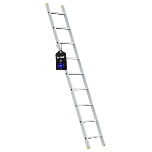 PROREGAL Sprossen-Anlegeleiter Atlas | ohne Traverse | 9 Sprossen | Arbeitshöhe 3,47m | Traglast 150kg | Alu Leiter Haushaltsleiter Arbeitsleiter Steigleiter von PROREGAL