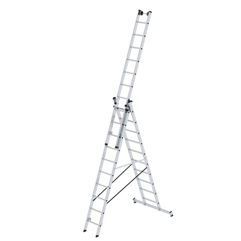 PROREGAL Sprossen-Mehrzweckleiter 3-Teilig mit Traverse und Wandlaufrollen 3 x 10 Sprossen von PROREGAL