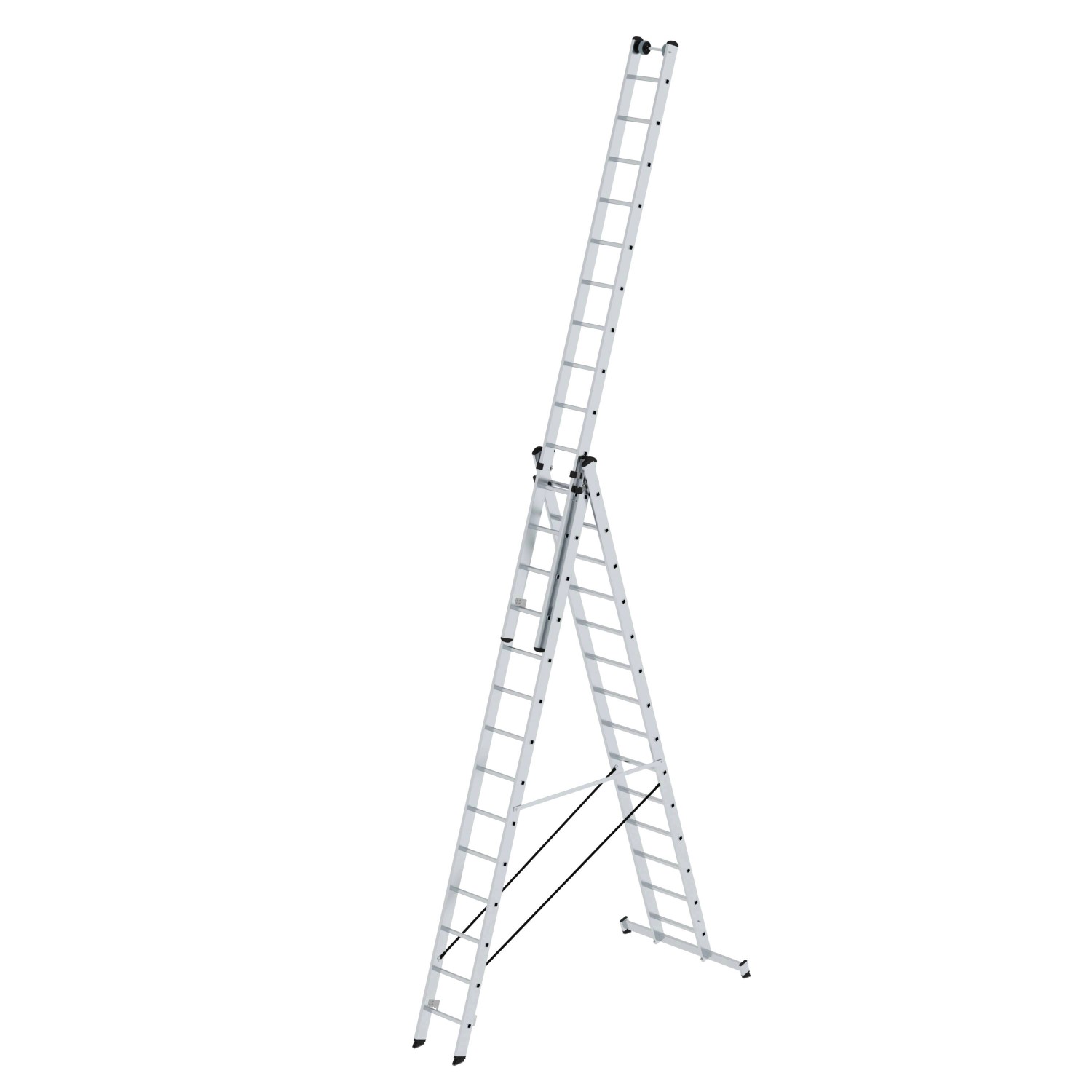 PROREGAL Sprossen-Mehrzweckleiter 3-Teilig mit Traverse und Wandlaufrollen 3 x 14 Sprossen PROREGAL Sprossen-Mehrzweckleiter 3-Teilig mit Traverse und Wandlaufrollen 3 x 14 Sprossen von PROREGAL