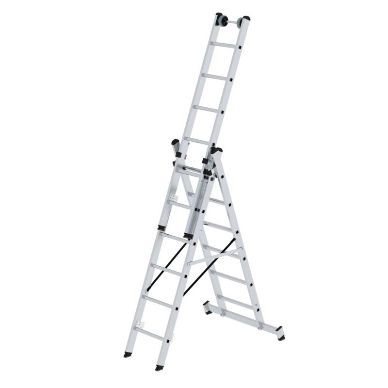 PROREGAL Sprossen-Mehrzweckleiter 3-Teilig mit Traverse und Wandlaufrollen 3 x 6 Sprossen von PROREGAL