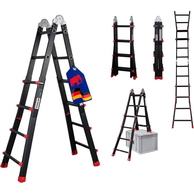 PROREGAL Sprossen-Mehrzweckleiter APOLLO 3-In-1 Aluminiumleiter 4x4 Sprossen Bis Zu 4 M Höhe 150 kg Traglast Schwarz Klappleiter Stehleiter PROREGAL Sprossen-Mehrzweckleiter APOLLO 3-In-1 Aluminiumleiter 4x4 Sprossen Bis Zu 4 M Höhe 150 kg Traglast Schwarz Klappleiter Stehleiter von PROREGAL