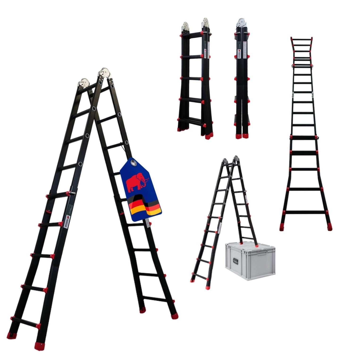 PROREGAL Sprossen-Mehrzweckleiter APOLLO 3-In-1 Aluminiumleiter 4x5 Sprossen Bis Zu 5 M Höhe 150 kg Traglast Schwarz Klappleiter Stehleiter PROREGAL Sprossen-Mehrzweckleiter APOLLO 3-In-1 Aluminiumleiter 4x5 Sprossen Bis Zu 5 M Höhe 150 kg Traglast Schwarz Klappleiter Stehleiter von PROREGAL
