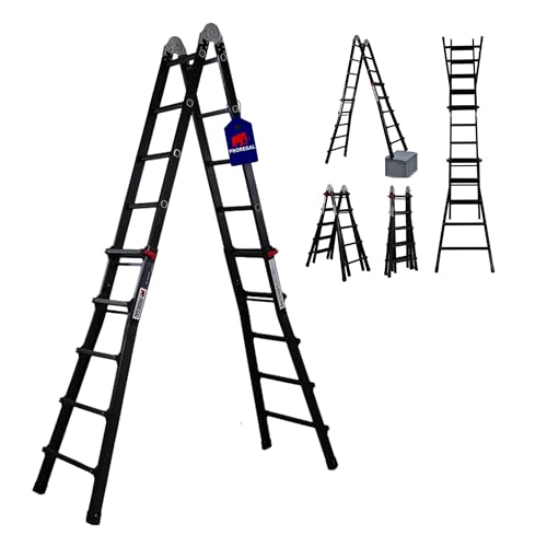 PROREGAL Sprossen-Mehrzweckleiter APOLLO 3-in-1 Aluminiumleiter 4x5 Sprossen bis zu 5m Höhe Traglast 150kg Schwarz Treppenleiter Multifunktionsleiter Klappleiter Teleskopleiter Stehleiter Anlegeleiter von PROREGAL