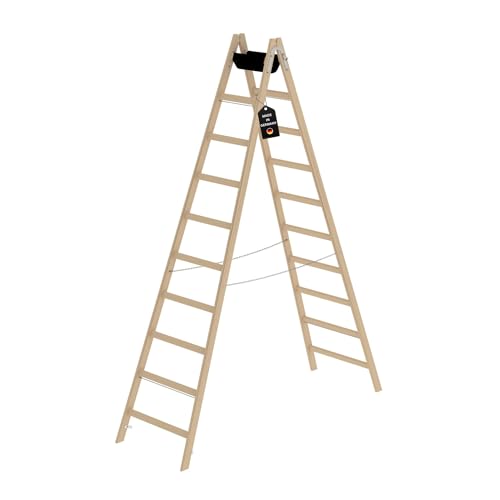 PROREGAL Sprossen-Stehleiter Holz mit Werkzeugablage | 2x10 Sprossen | Leiter, Teleskopleiter, Trittleiter, Bockleiter, Sprossen-Doppelleiter von PROREGAL