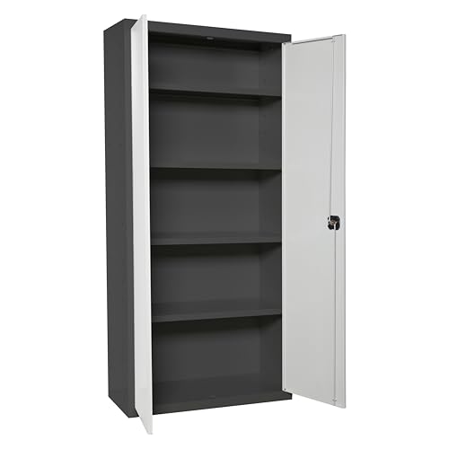PROREGAL Stahlschrank AMEGO | HxBxT 180x80x40cm | 4X Fachboden | Weiß-Anthrazit | Metallschrank Flügeltürenschrank von PROREGAL