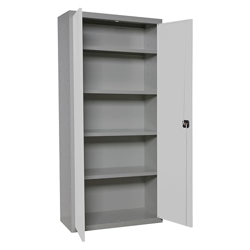 PROREGAL Stahlschrank AMEGO | HxBxT 180x80x40cm | 4X Fachboden | Weiß-Grau | Metallschrank Flügeltürenschrank von PROREGAL