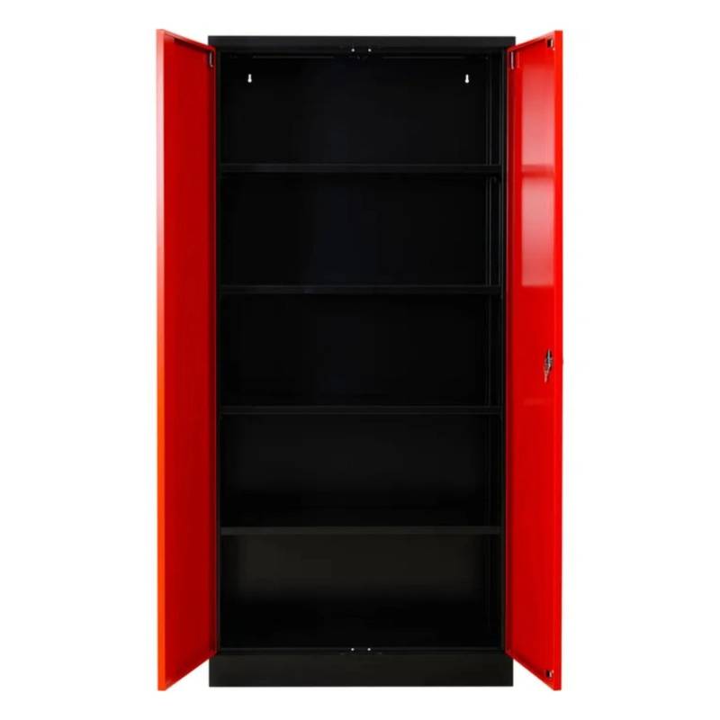 PROREGAL Stahlschrank Bee Mit 4 Lackierten Fachböden HxBxT 195 x 92 x 50 cm Korpusfarbe Anthrazit Frontfarbe Feuerrot von PROREGAL