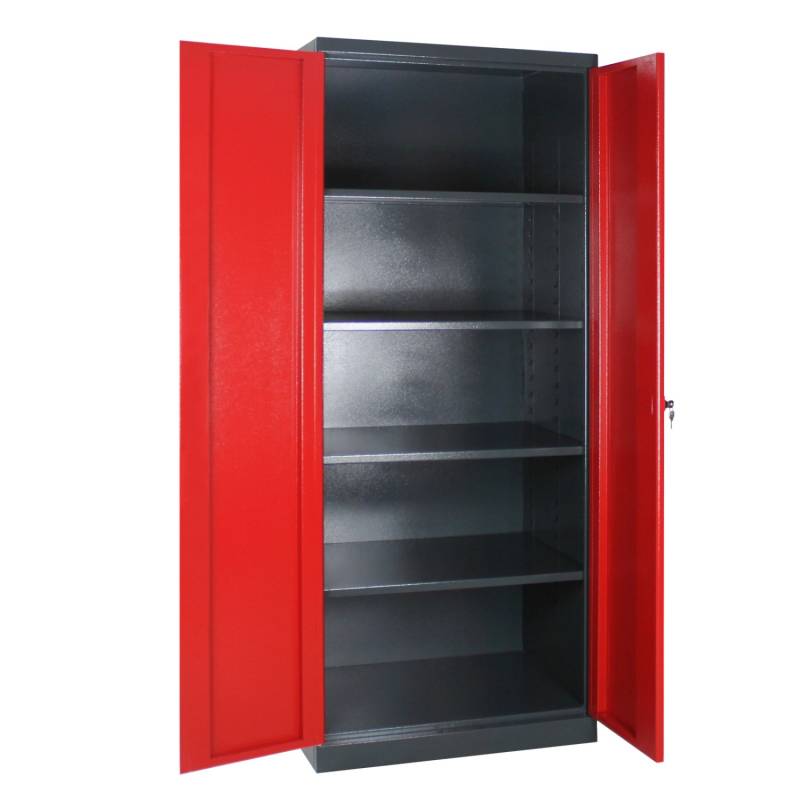 PROREGAL Stahlschrank Owl mit 4 Fachboden HxBxT 192 x 78 x 58 cm Anthrazitgrau Rot von PROREGAL