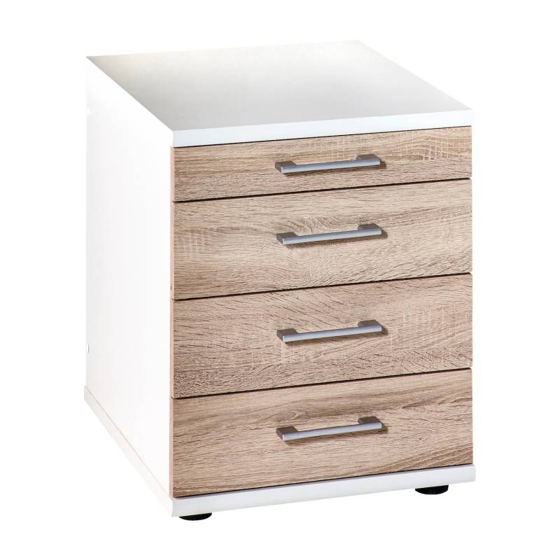 PROREGAL Standcontainer Tiger HxBxT 52 x 42 x 50 cm 4 Schubladen Weiß & Eiche von PROREGAL