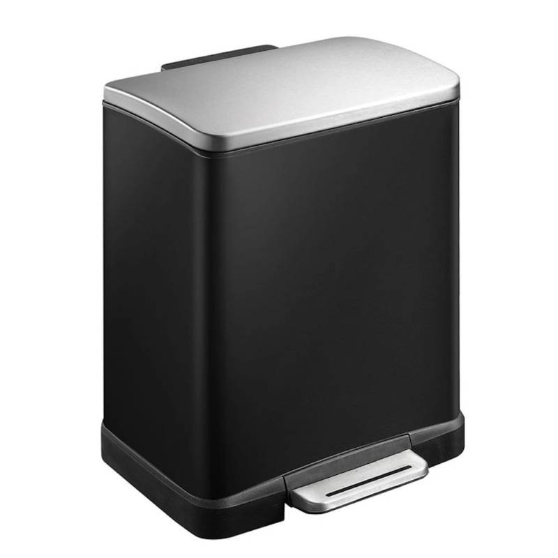 PROREGAL Stilvoller Rechteckiger Treteimer Mit Extra Breitem Pedal 19 Liter HxBxT 44,6 x 36,6 x 31,9 cm 2 Inneneimer Schwarz Deckel Edelstahl von PROREGAL