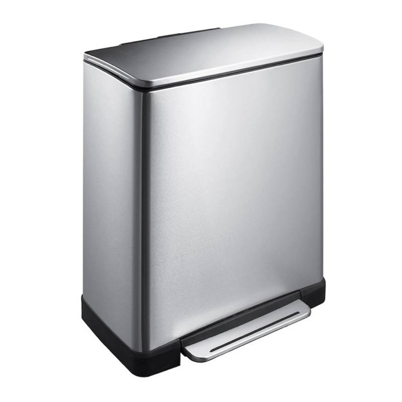 PROREGAL Stilvoller Rechteckiger Treteimer Mit Extra Breitem Pedal 46 Liter HxBxT 65 x 50 x 34,5 cm 2 Inneneimer Aus Kunststoff Edelstahl & Silber von PROREGAL
