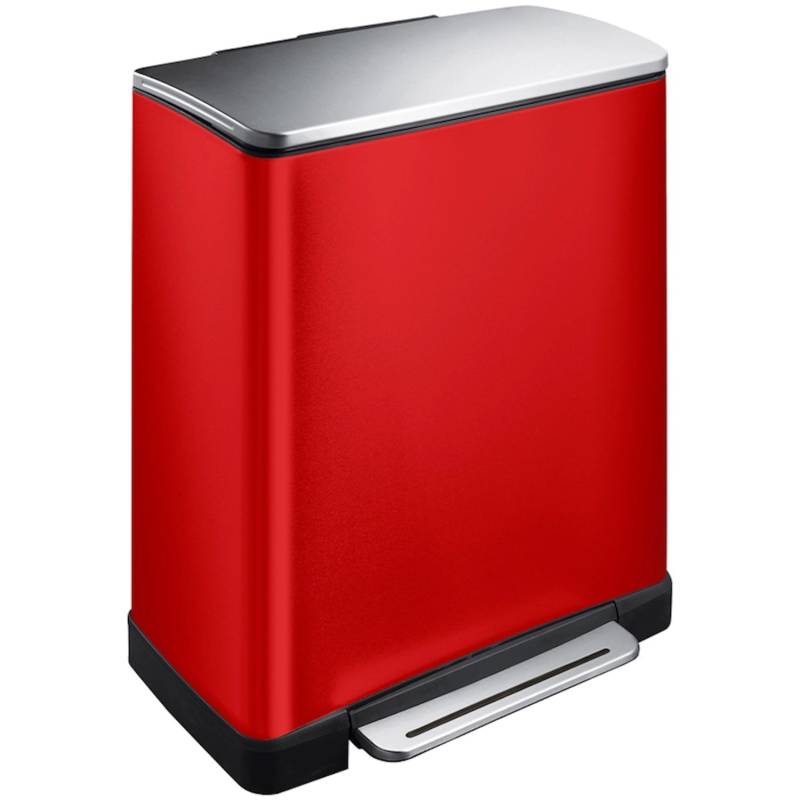 PROREGAL Stilvoller Rechteckiger Treteimer Mit Extra Breitem Pedal 46 Liter HxBxT 65 x 50 x 34,5 cm 2 Inneneimer Aus Kunststoff Rot Deckel Edelstahl von PROREGAL