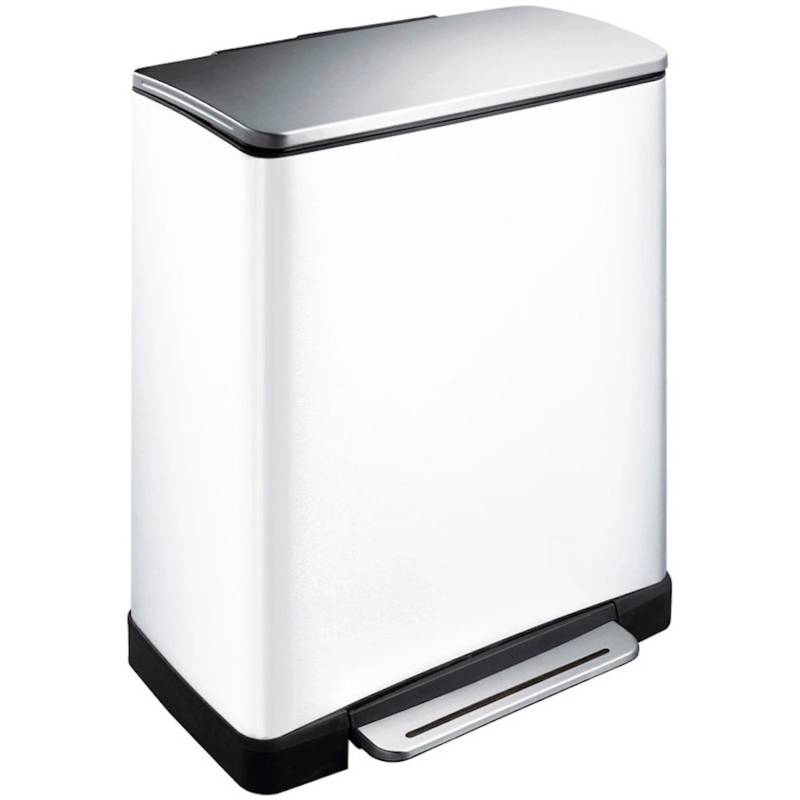 PROREGAL Stilvoller Rechteckiger Treteimer Mit Extra Breitem Pedal 46 Liter HxBxT 65 x 50 x 34,5 cm 2 Inneneimer Aus Kunststoff Weiß Deckel Edelstahl von PROREGAL