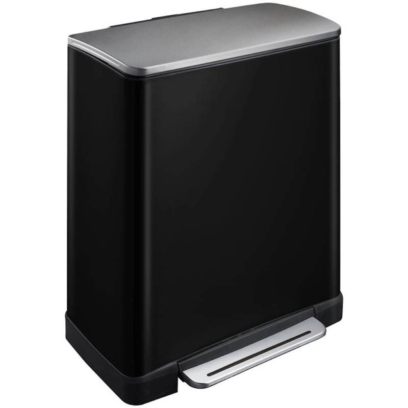 PROREGAL Stilvoller Rechteckiger Treteimer Mit Extra Breitem Pedal 50 Liter HxBxT 65 x 50 x 34,5 cm Schwarz Deckel Edelstahl von PROREGAL