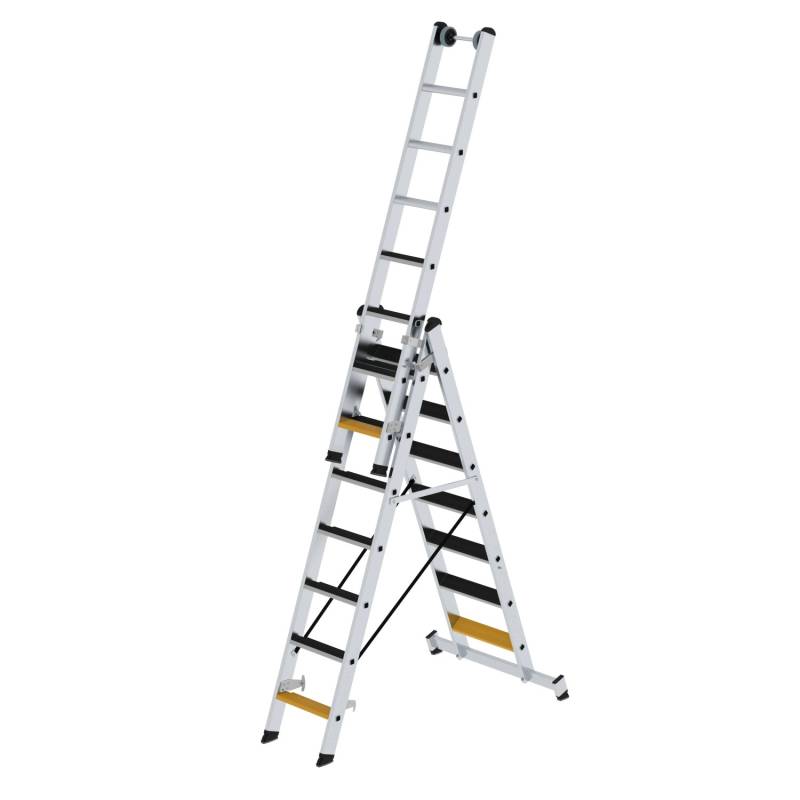 PROREGAL Stufen-Mehrzweckleiter 3-Teilig mit Traverse und Clip-Step R13 3 x 7 Stufen von PROREGAL