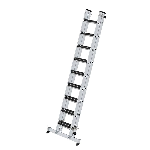 PROREGAL Stufen-Schiebeleiter 2-teilig mit nivello-Traverse und Clip-Step R13 2x9 | Leiter, Teleskopleiter, Trittleiter, Bockleiter, Sprossen-Doppelleiter von PROREGAL