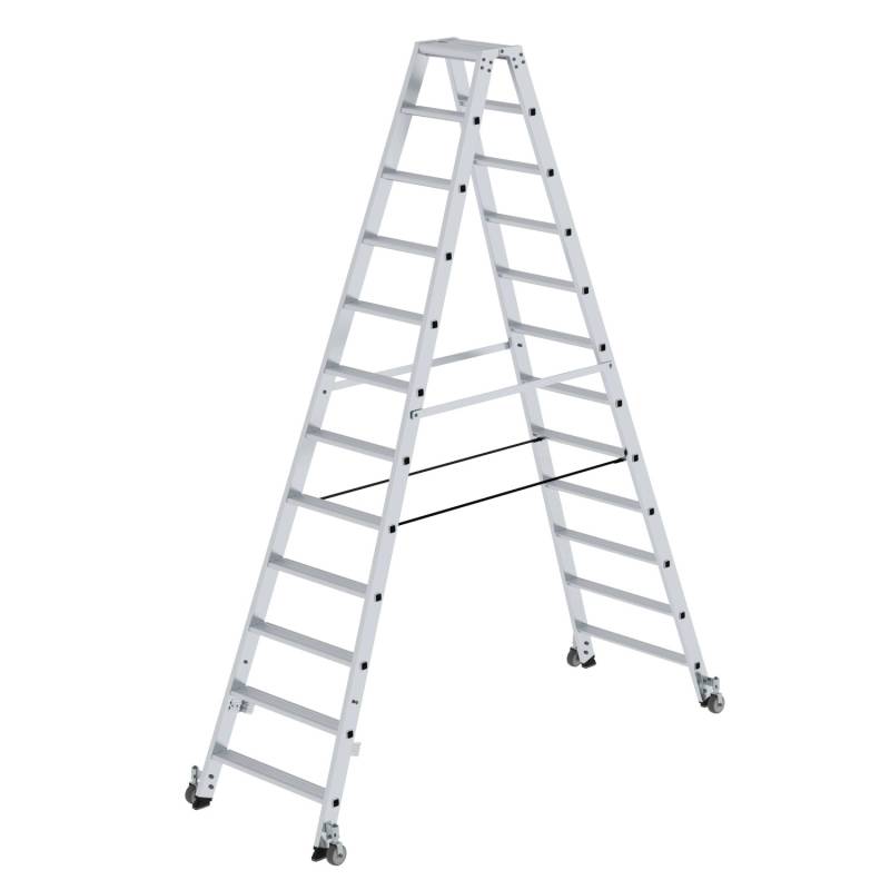 PROREGAL Stufen-Stehleiter Beidseitig Begehbar mit Rollen 2 x 12 Stufen von PROREGAL